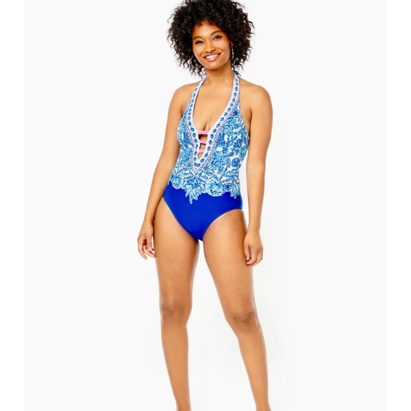 Loraline One-Piece Swimsuit - Turquoise Oasis Shell Me You Love Me Engineered 14 - Picture 2 of 8